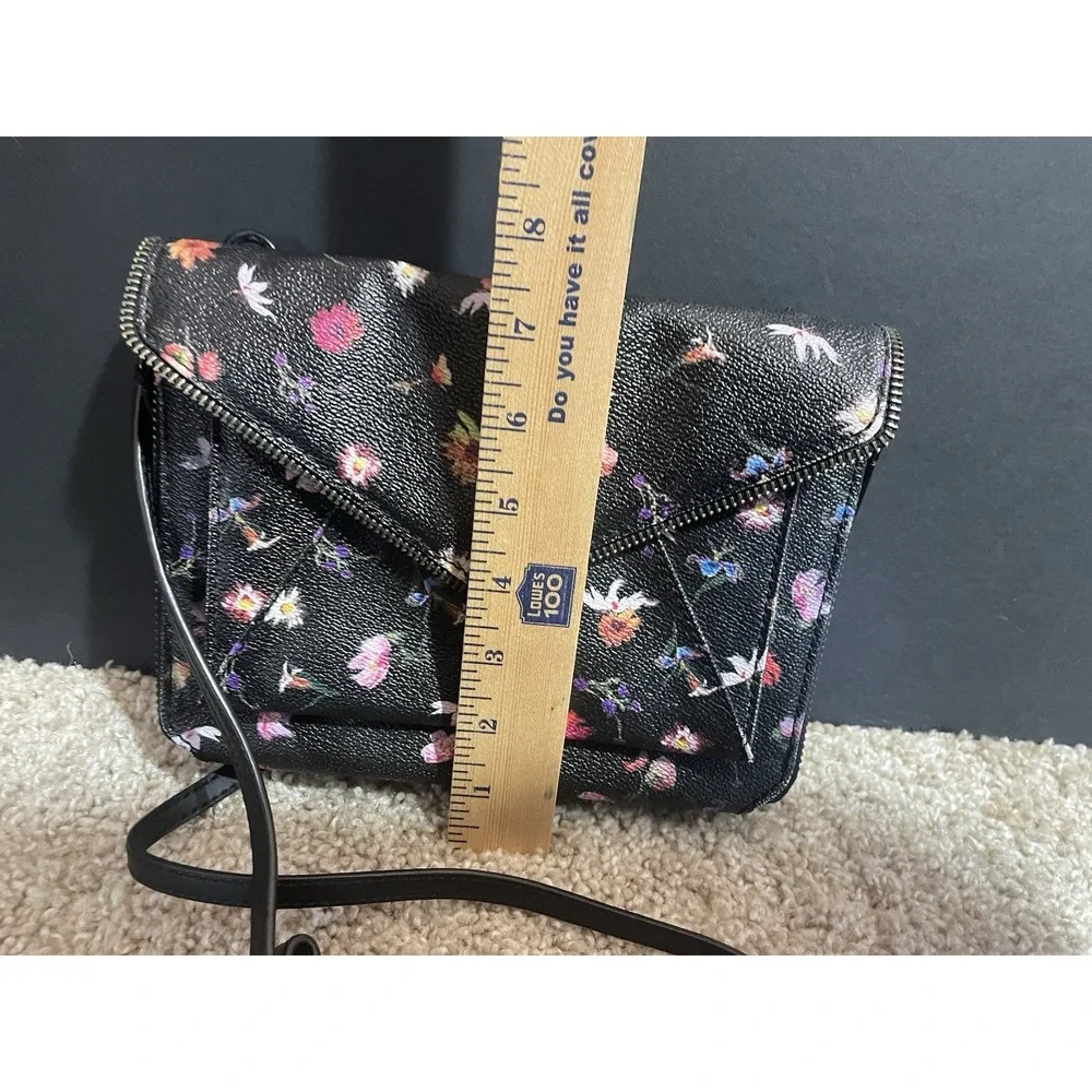 Rebecca Minkoff Envelope Style Crossbody Purse Black w/ Flowers Zipper Accent - Picture 5 of 5